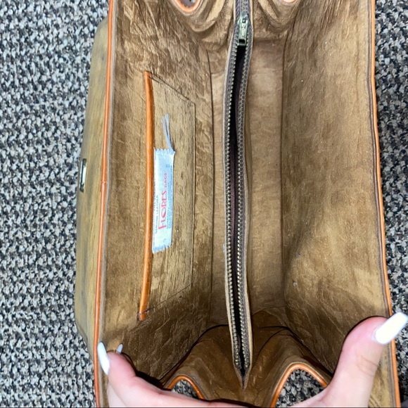 Flores' Bags Vintage Genuine Leather Hand Tooled Purse Floral Made in Mexico - Picture 6 of 9